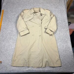 Vintage‎ London Towne Tan Double Breasted Trench Coat Houndstooth Lining Beige